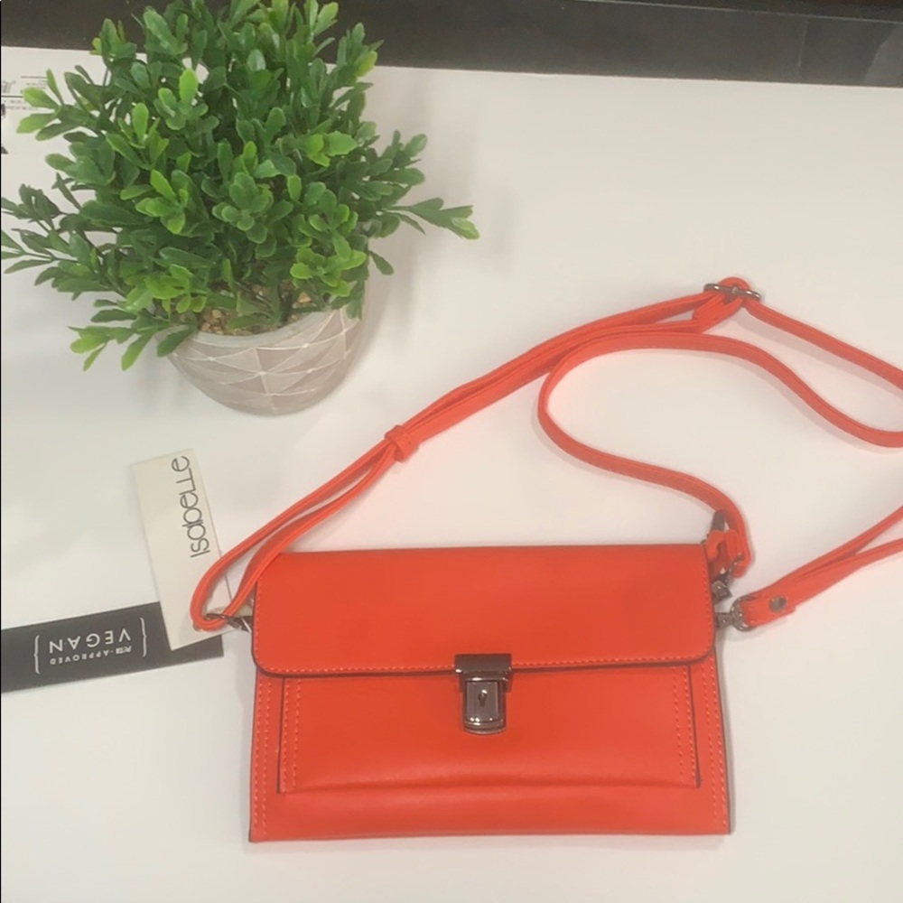 NWT Isabelle Vegan Leather redOrange Crossbody bag